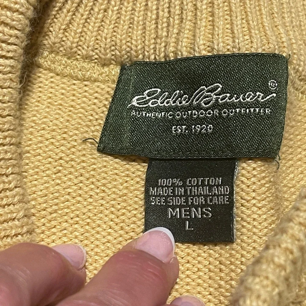 Eddie Bauer Mens Tan Cotton Henley Sweater Long Sleeve Size‎ L